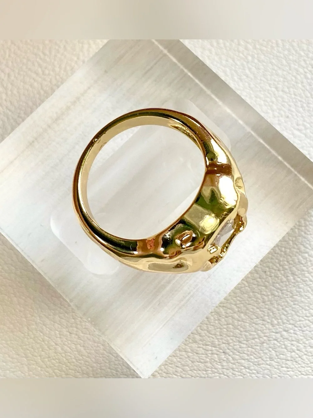 Gold-Tone Statement Ring with Clear Center Stone